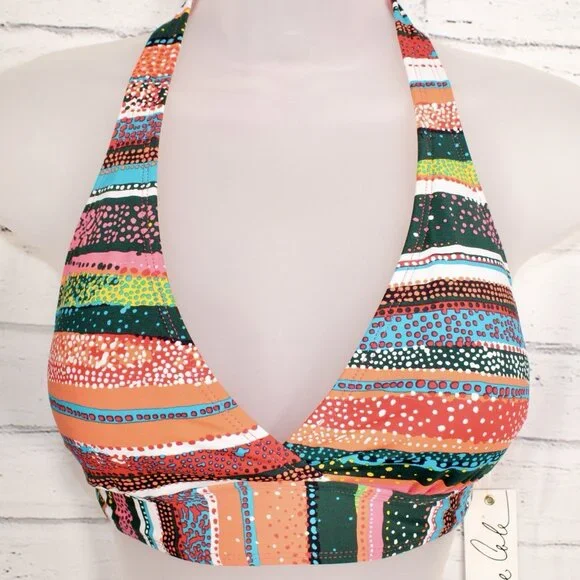 Anne Cole Sand Stripe Marilyn Printed Halter-Neck Bikini Top Size XL Orange NWT - Picture 6 of 7